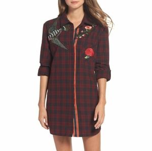 NWOT Patch Embellished Plaid Button Up